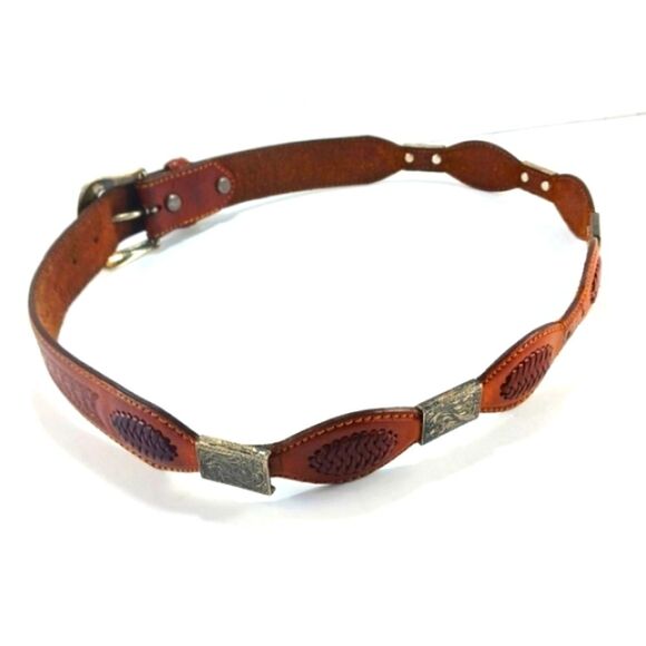 Vintage Western Leather Rodeo Belt With Silver Medallions Womans S/M............ main image 11
